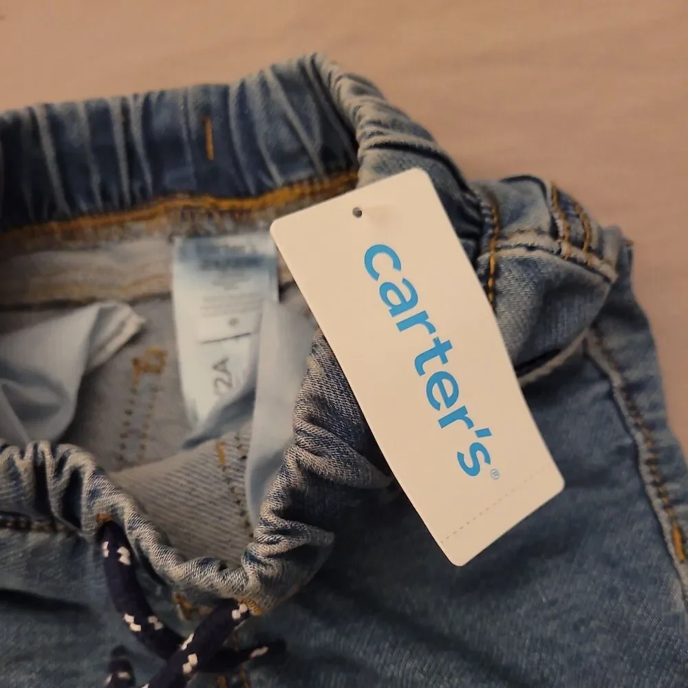 Carter's Toddler Pull-on Denim Pants Drawstring Elastic Waist 2T NWT